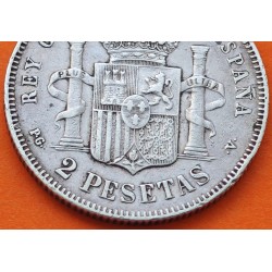. @RARA@ ESPAÑA Rey ALFONSO XIII 2 PESETAS 1894 * 18 94 PGV Tipo "RIZOS" MONEDA DE PLATA KM.704 Spain silver coin R/3