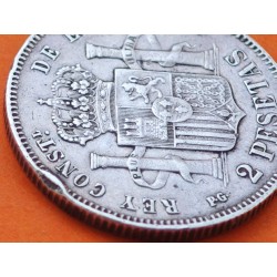 . @RARA@ ESPAÑA Rey ALFONSO XIII 2 PESETAS 1894 * 18 94 PGV Tipo "RIZOS" MONEDA DE PLATA KM.704 Spain silver coin R/3