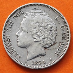 . @RARA@ ESPAÑA Rey ALFONSO XIII 2 PESETAS 1894 * 18 94 PGV Tipo "RIZOS" MONEDA DE PLATA KM.704 Spain silver coin R/3