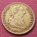 . @RARA@ ESPAÑA Rey CARLOS III 2 ESCUDOS 1775 M. PJ. Ceca de MADRID KM.417.1 MONEDA DE ORO Spain gold coin