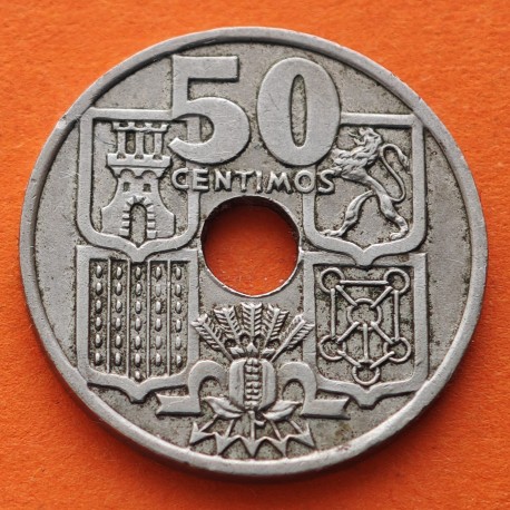 @FLECHAS INVERTIDAS@ ESPAÑA 50 CENTIMOS 1949 * 19 51 FRANCO ESTADO ESPAÑOL FRANCO MONEDA DE NICKEL MBC @RARA@ R/4