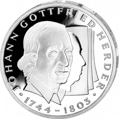 @PROOF - CÁPSULA@ ALEMANIA 10 MARCOS 1994 G FILOSOFO JOHANN GOTTFRIED KM.184 MONEDA DE PLATA Germany 10 Marks silver BRD
