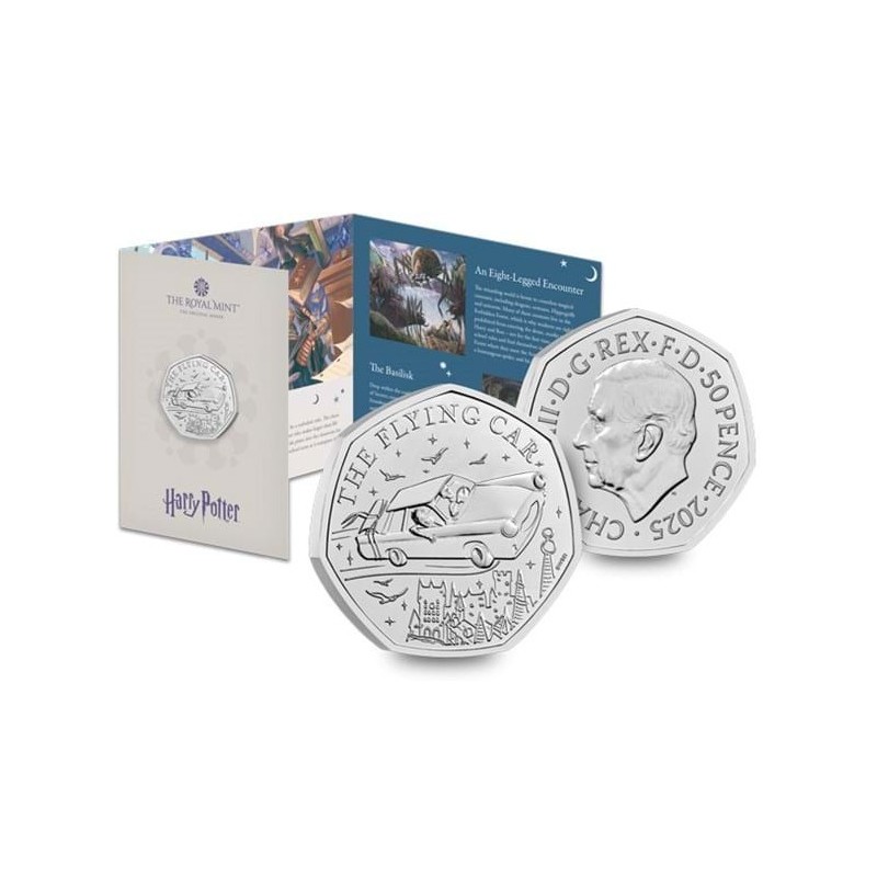 . 1 aaaaaaacoin @24/ABRIL Envío@ INGLATERRA 50 PENIQUES 2022 FLYING CAR Serie HARRY POTTER MONEDA DE NICKEL SC Royal Mint Set