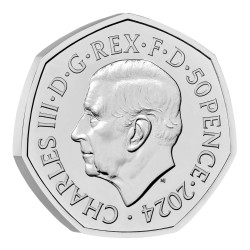 . 1 aacoin @25/ENE Envío@ INGLATERRA 50 PENIQUES 2024 Dinosaurio TYRANNOSAURUS a COLORES King Charles III 1ª MONEDA NICKEL SET