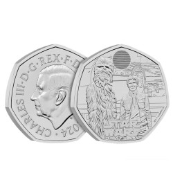 . 1 aaacoin INGLATERRA 50 PENIQUES 2024 HAN SOLO y CHEWBACC 4ª MONEDA DE NICKEL Mint Set