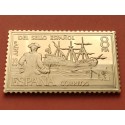 0,65 Onzas LINGOTE DE PLATA PURA y BAÑO DE ORO x ESPAÑA forma de sello 8 PESETAS GALEÓN y ALMIRANTE Año 2002