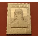 0,70 Onzas LINGOTE DE PLATA PURA y BAÑO DE ORO x ESPAÑA forma de sello 25 CENTIMOS Correo Aéreo MARTIN ALONSO PINZON