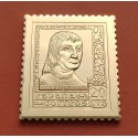 0,43 Onzas LINGOTE DE PLATA PURA y BAÑO DE ORO x ESPAÑA forma de sello 20 CENTIMOS REY FERNANDO EL CATOLICO Año 1992