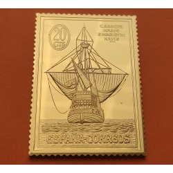 1,05 Onzas LINGOTE DE PLATA PURA y BAÑO DE ORO x ESPAÑA forma de sello 20 CENTIMOS GALEÓN REY DE LOS MARES Año 1992