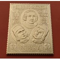 1,40 Onzas LINGOTE DE PLATA PURA y BAÑO DE ORO x ESPAÑA forma de sello 4 PESETAS COLON y LOS PINZONES Año 1992