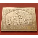 1,21 Onzas LINGOTE DE PLATA PURA y BAÑO DE ORO x ESPAÑA forma de sello 10 PESETAS LAS INQUIETUDES DE COLON Año 1992