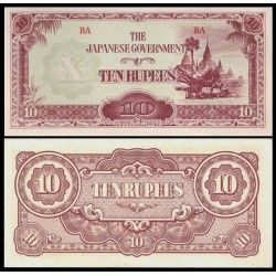JAPON 10 RUPIAS 1944 Ocupación de BURMA 2ª GUERRA MUNDIAL Pick 16B BILLETE SC Myanmar JAPANESE OCCUPATION WWII