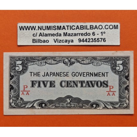 JAPON 5 CENTAVOS 1942 OCUPACION DE FILIPINAS 2ª GUERRA MUNDIAL Pick 103A BILLETE EBC Japanese Occupation WWII