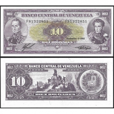 VENEZUELA 10 BOLIVARES 1988 JUNIO 5 SUCRE Serie F...771 Pick 62D BILLETE EBC/SC + IMPERFECCIONES