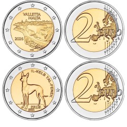 . @ENVÍO HOY@ MALTA 2 EUROS 2026 SABUESO FARAÓN + CIUDADELA de VALLETTA **NO ESTUCHE** 2 MONEDAS CONMEMORATIVAS