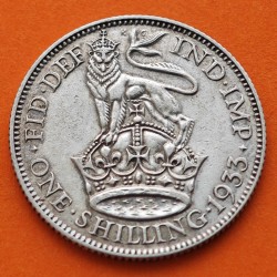 INGLATERRA 1 SHILLING 1933 JORGE V LEON SOBRE ESCUDO KM.833 MONEDA DE PLATA MBC+ UK silver