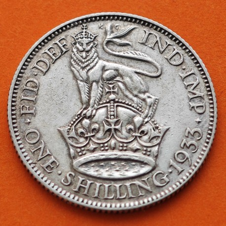 INGLATERRA 1 SHILLING 1933 JORGE V LEON SOBRE ESCUDO KM.833 MONEDA DE PLATA MBC+ UK silver