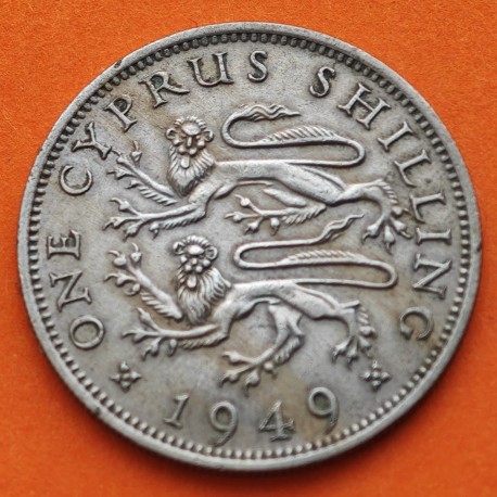 CHIPRE 1 SHILLING 1949 LEONES HERÁLDICOS y REY JORGE VI KM.31 MONEDA DE NICKEL MBC+ Cyprus Zypern