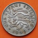 CHIPRE 1 SHILLING 1949 LEONES HERÁLDICOS y REY JORGE VI KM.31 MONEDA DE NICKEL MBC+ Cyprus Zypern