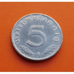 @ESCASA@ ALEMANIA 5 REICHSPFENNIG 1941 F AGUILA SOBRE ESVASTICA NAZI KM.100 MONEDA DE ZINC EBC- Germany III Reich WWII R/2