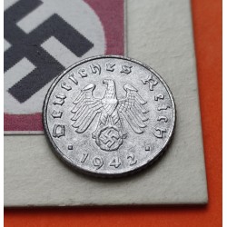 ALEMANIA 5 REICHSPFENNIG 1942 A AGUILA SOBRE ESVASTICA NAZI KM.100 MONEDA DE ZINC EBC- Germany III Reich WWII