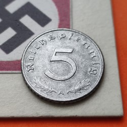 ALEMANIA 5 REICHSPFENNIG 1942 A AGUILA SOBRE ESVASTICA NAZI KM.100 MONEDA DE ZINC EBC- Germany III Reich WWII