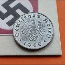 ALEMANIA 10 REICHSPFENNIG 1940 J AGUILA SOBRE ESVASTICA NAZI KM.101 MONEDA DE ZINC MBC+ Germany III Reich WWII coin
