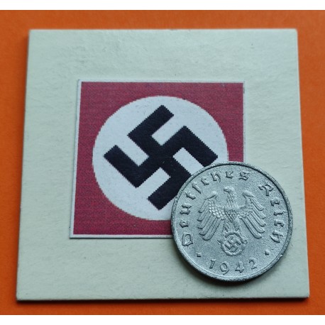 ALEMANIA 10 REICHSPFENNIG 1942 F AGUILA SOBRE ESVASTICA NAZI KM.101 MONEDA DE ZINC MBC+ Germany III Reich WWII R/2