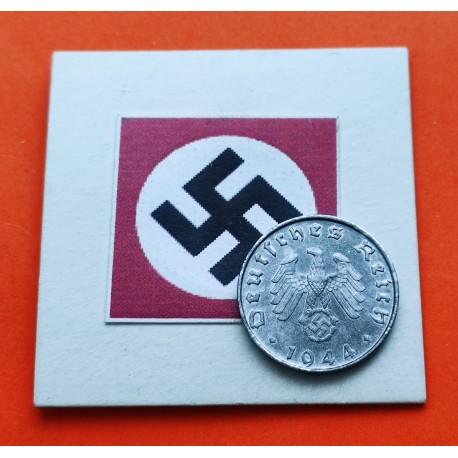 ALEMANIA 10 REICHSPFENNIG 1944 A AGUILA SOBRE ESVASTICA NAZI KM.101 MONEDA DE ZINC MBC+ Germany III Reich WWII coin