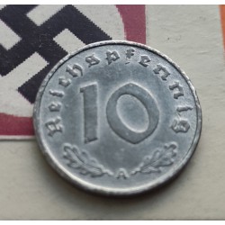 ALEMANIA 10 REICHSPFENNIG 1944 A AGUILA SOBRE ESVASTICA NAZI KM.101 MONEDA DE ZINC MBC+ Germany III Reich WWII coin