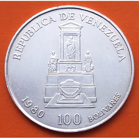 VENEZUELA 100 BOLIVARES 1980 SIMON BOLIVAR KM.56 MONEDA DE PLATA EBC @LIMPIADA@ silver coin R/2