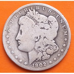 @ESCASO@ ESTADOS UNIDOS 1 DOLAR 1902 MORGAN KM.110 MONEDA DE PLATA MUY CIRCULADA USA $1 Dollar silver R/1