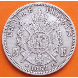 FRANCIA 5 FRANCOS 1868 A Ceca de PARÍS - EMPERADOR NAPOLEON III KM.799.1 MONEDA DE PLATA MBC France R/4