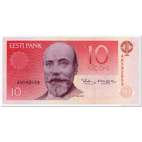 ESTONIA 10 KROONI 1991 ARBOL y JACOB HURT Pick 72B BILLETE SC Estonie PRE-EURO UNC BANKNOTE