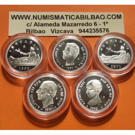1,05 ONZAS x MEDALLA FNMT HISTORIA DE LA PESETA ESPAÑA 20 CENTIMOS 1870 + 50 CENTIMOS 1869 1880 1892 + 5 PESETAS 1871 PLATA