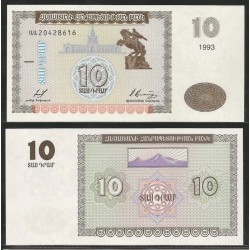 ARMENIA 10 DRAMS 1993 ESTATUA ECUESTRE Pick 33 BILLETE SC Armenien UNC BANKNOTE