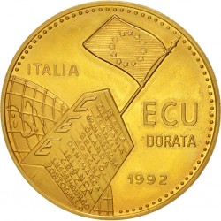ITALIA ECU 1992 COMUNIDAD ECONOMICA EUROPEA 35 ANIVERSARIO MONEDA DE LATON SC 39 mm Tirada 7500