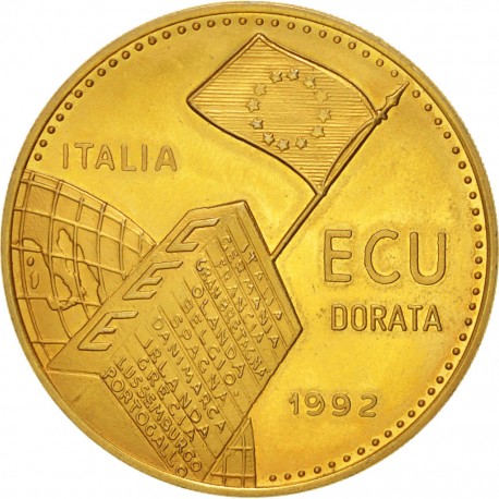 ITALIA ECU 1992 COMUNIDAD ECONOMICA EUROPEA 35 ANIVERSARIO MONEDA DE LATON SC 39 mm Tirada 7500
