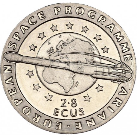 GIBRALTAR 2,8 ECUS 1993 ARIANE - PROGRAMA AERO ESPACIAL KM.630 MONEDA DE NICKEL SC