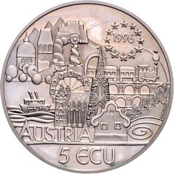 AUSTRIA 5 ECU 1996 WOLFGANG AMADEUS MOZART y BARCOS KM.X.27 MONEDA DE NICKEL PROOFLIKE + CERTIFICADO