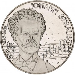 AUSTRIA 5 ECU 1995 MÚSICO JOHANN STRAUSS y CIUDAD KM.X.22 MONEDA DE NICKEL PROOFLIKE + CERTIFICADO