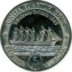 INGLATERRA 5 ECU 1995 BRITANNIA y BARCO SS GREAT BRITAIN MONEDA DE NICKEL SC 38 mm