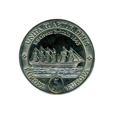 INGLATERRA 5 ECU 1995 BRITANNIA y BARCO SS GREAT BRITAIN MONEDA DE NICKEL SC 38 mm