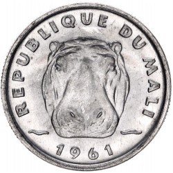 MALI 5 FRANCOS 1961 HIPOPOTAMO KM.2 MONEDA DE ALUMINIO SC Africa UNC 5 Francs Maliens