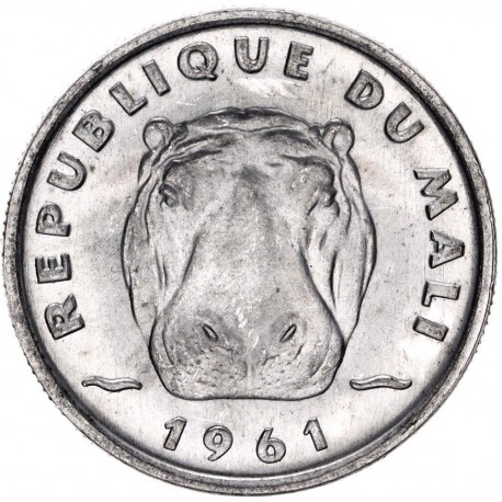 MALI 5 FRANCOS 1961 HIPOPOTAMO KM.2 MONEDA DE ALUMINIO SC Africa UNC 5 Francs Maliens