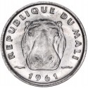 MALI 5 FRANCOS 1961 HIPOPOTAMO KM.2 MONEDA DE ALUMINIO SC Africa UNC 5 Francs Maliens