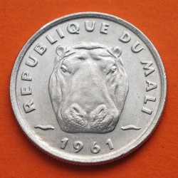 MALI 5 FRANCOS 1961 HIPOPOTAMO KM.2 MONEDA DE ALUMINIO SC Africa UNC 5 Francs Maliens
