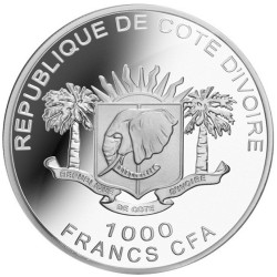 @RARA@ COSTA DE MARFIL 1000 FRANCOS 2012 MUNDIAL FÚTBOL BRASIL 2014 MONEDA DE PLATA Ivory Coast 10 Francs