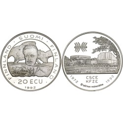 FINLANDIA 20 ECU 1992 MÚSICO JEAN SIBELIUS - CONFERENCIA DE SEGURIDAD KM.X.2 MONEDA DE PLATA PROOF Finnland 7.500 uds