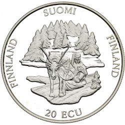 FINLANDIA 20 ECU 1994 TRINEO CON ALCE y PUENTE KM.X.17 MONEDA DE PLATA PROOF Finnland ESTUCHE